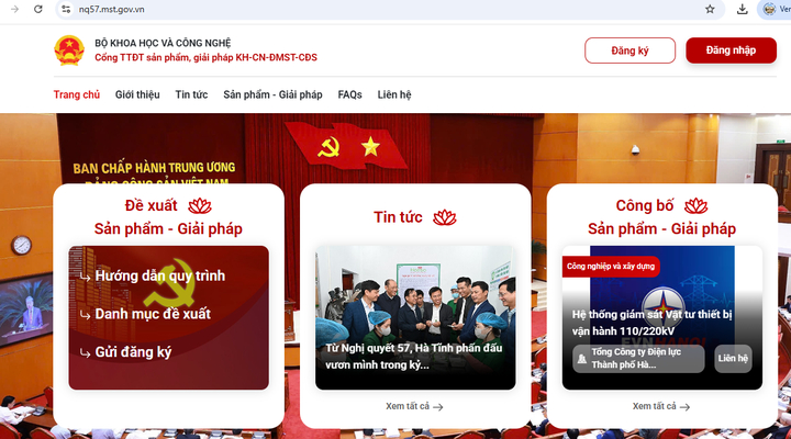 Cổng Nghị quyết 57 - Nền tảng số kết nối sản phẩm, giải pháp khoa học công nghệ thúc đẩy đổi mới sáng tạo quốc gia